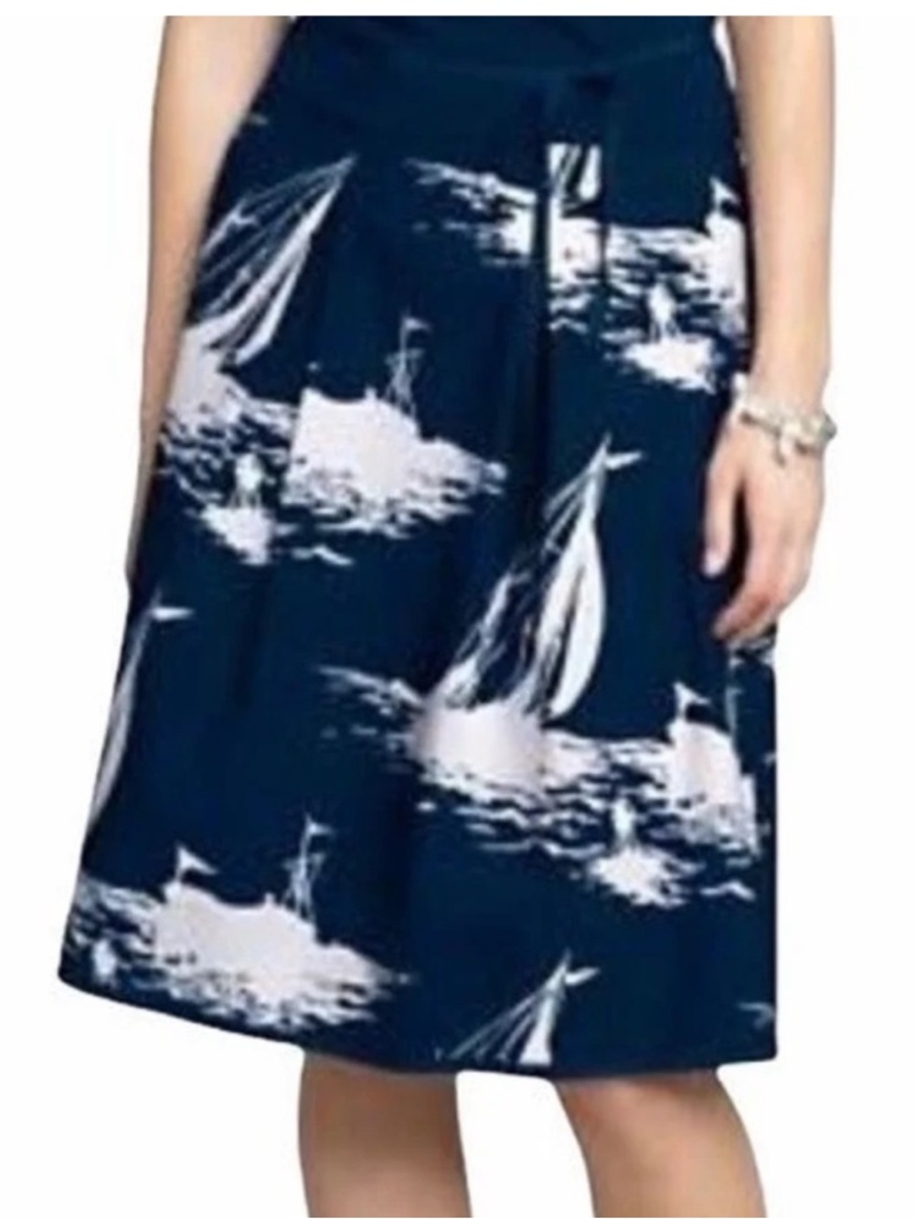 Talbots Nautical Sailboat Navy Blue & White Cotton Skirt - Size 6 - NWOT